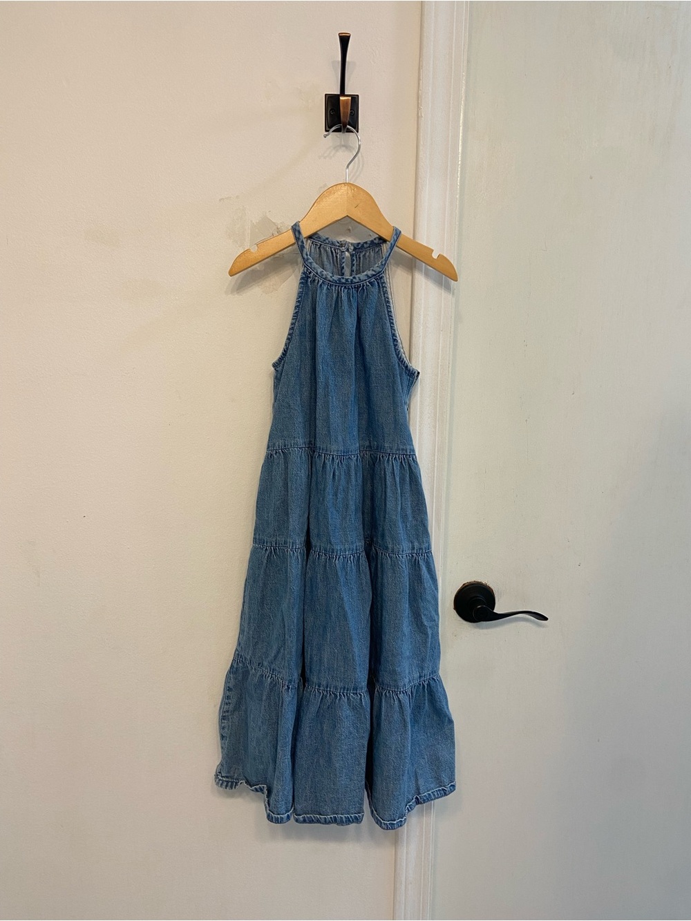 Zara Girls' Denim Tiered Halter Maxi Dress